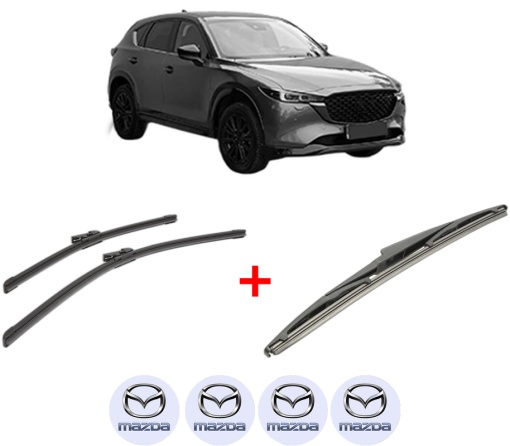 Set 3 stergatoare MAZDA CX-5 (KF) din 2016 - 2022, pentru parbriz si luneta fata si spate auto, Bosch Twin, din cauciuc siliconat rezistent, 4 Stickere Auto MAZDA