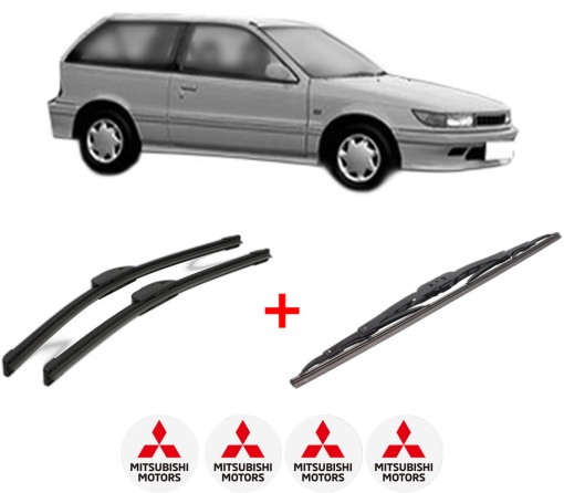 Set 3 stergatoare MITSUBISHI LANCER IV Hatchback (C6_A, C7_A) din 1988 - 1994, pentru parbriz si luneta fata si spate auto, Bosch Twin, din cauciuc siliconat rezistent, 4 Stickere Auto MITSUBISHI