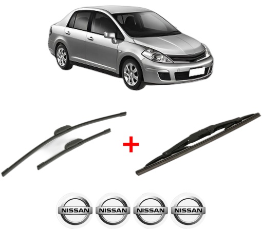 Set 3 stergatoare NISSAN TIIDA Saloon (SC11) din 2007 - 2012, pentru parbriz si luneta fata si spate auto, Bosch Twin, din cauciuc siliconat rezistent, 4 Stickere Auto NISSAN