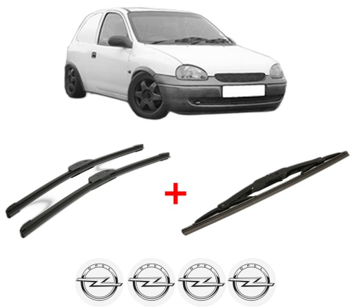 Set 3 stergatoare OPEL CORSA B Hatchback Van (S93) din 1994 - 2001, pentru parbriz si luneta fata si spate auto, Bosch Twin, din cauciuc siliconat rezistent, 4 Stickere Auto OPEL