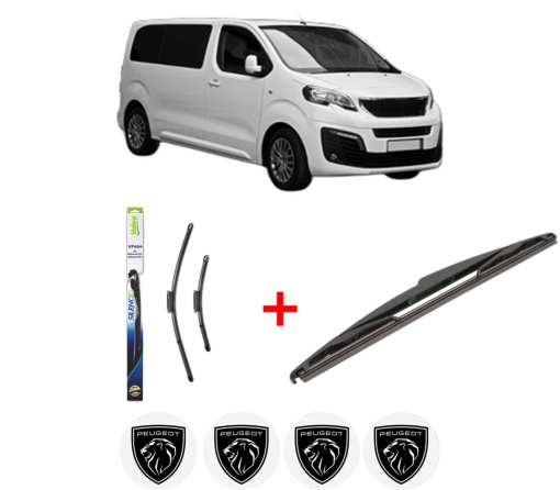 Set 3 stergatoare PEUGEOT TRAVELLER Bus (V_) din 2016 - 2023, pentru parbriz si luneta fata si spate auto, Valeo Silencio, din cauciuc siliconat rezistent, 4 Stickere Auto PEUGEOT