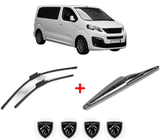 Set 3 stergatoare PEUGEOT TRAVELLER Bus (V_) din 2016 - 2023, pentru parbriz si luneta fata si spate auto, Bosch Twin, din cauciuc siliconat rezistent, 4 Stickere Auto PEUGEOT