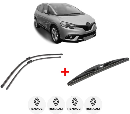 Set 3 stergatoare RENAULT SCENIC IV (J9_) din 2016 - 2022, pentru parbriz si luneta fata si spate auto, Valeo Silencio, din cauciuc siliconat rezistent, 4 Stickere Auto RENAULT