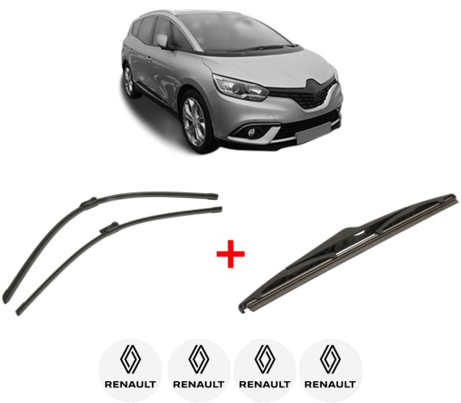 Set 3 stergatoare RENAULT SCENIC IV (J9_) din 2016 - 2022, pentru parbriz si luneta fata si spate auto, Bosch Twin, din cauciuc siliconat rezistent, 4 Stickere Auto RENAULT