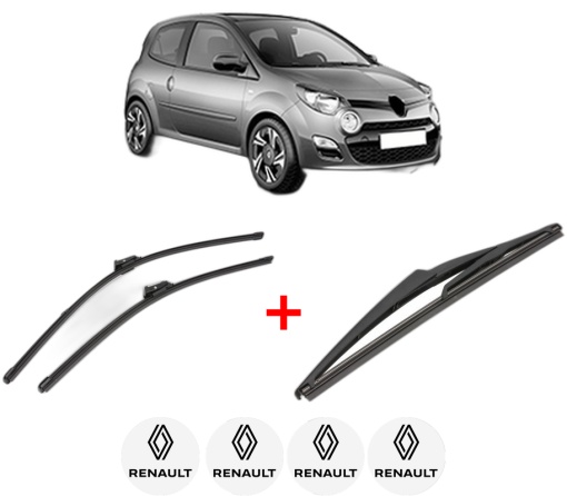 Set 3 stergatoare RENAULT TWINGO II (CN0_) din 2007 - 2014, pentru parbriz si luneta fata si spate auto, Valeo Silencio, din cauciuc siliconat rezistent, 4 Stickere Auto RENAULT