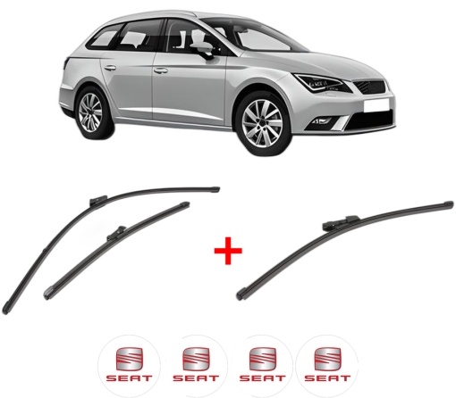 Set 3 stergatoare SEAT LEON ST (5F8) din 2012 - 2020, pentru parbriz si luneta fata si spate auto, Valeo Silencio Xtrm, din cauciuc siliconat rezistent, 4 Stickere Auto SEAT