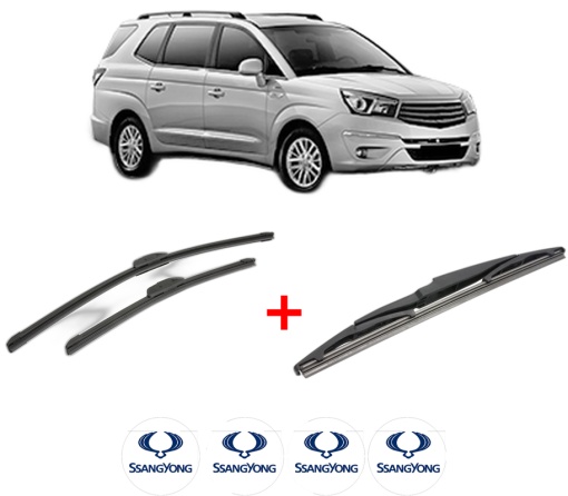 Set 3 stergatoare SSANGYONG RODIUS II din 2013, pentru parbriz si luneta fata si spate auto, Bosch Twin, din cauciuc siliconat rezistent, 4 Stickere Auto SSANGYONG