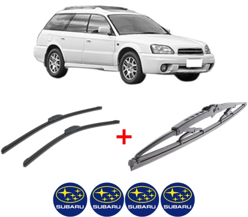 Set 3 stergatoare SUBARU LEGACY III Estate (BH) din 1998 - 2003, pentru parbriz si luneta fata si spate auto, Bosch Twin, din cauciuc siliconat rezistent, 4 Stickere Auto SUBARU