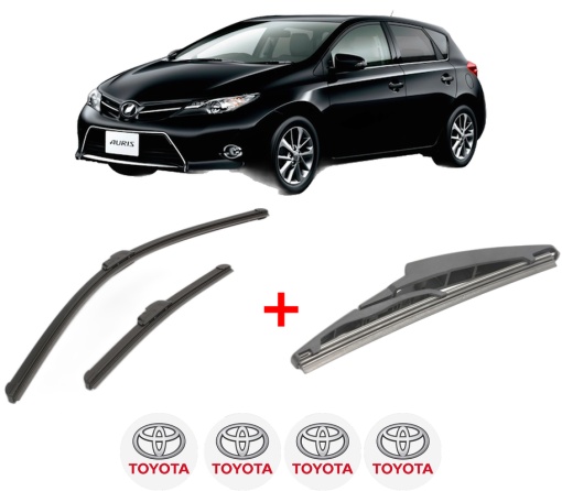 Set 3 stergatoare TOYOTA AURIS (_E18_) din 2012 - 2018, pentru parbriz si luneta fata si spate auto, Bosch Twin, din cauciuc siliconat rezistent, 4 Stickere Auto TOYOTA