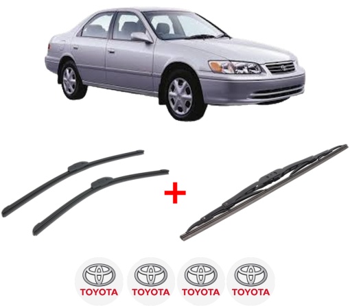Set 3 stergatoare TOYOTA CAMRY Saloon (_V3_) din 2001 - 2006, pentru parbriz si luneta fata si spate auto, Bosch Twin, din cauciuc siliconat rezistent, 4 Stickere Auto TOYOTA