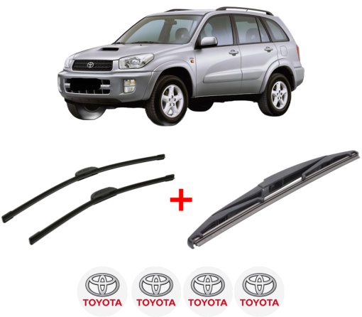 Set 3 stergatoare TOYOTA RAV 4 II (_A2_) din 2000 - 2005, pentru parbriz si luneta fata si spate auto, Bosch Twin, din cauciuc siliconat rezistent, 4 Stickere Auto TOYOTA