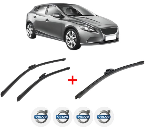 Set 3 stergatoare VOLVO V40 Hatchback (525) din 2012 - 2019, pentru parbriz si luneta fata si spate auto, Bosch Aerotwin, din cauciuc siliconat rezistent, 4 Stickere Auto VOLVO