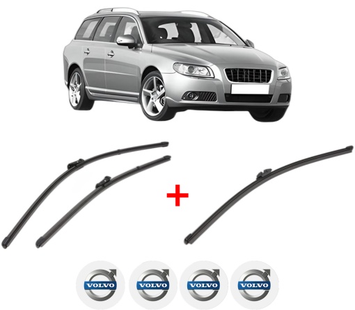 Set 3 stergatoare VOLVO V70 III (135) din 2007 - 2016, pentru parbriz si luneta fata si spate auto, Valeo Silencio Xtrm, din cauciuc siliconat rezistent, 4 Stickere Auto VOLVO