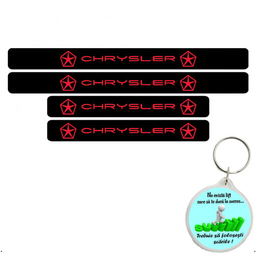 Set 4 protectii praguri auto autoadezive Chrysler si breloc Succes,