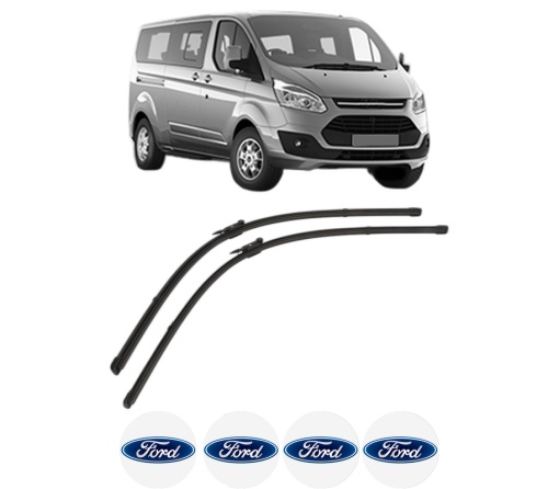 Set stergatoare FORD TOURNEO CUSTOM V362 Bus (F3) din 2012-2023, pentru parbriz auto, 2 bucati, Valeo Silencio, din cauciuc siliconat rezistent, 4 Stickere Auto FORD