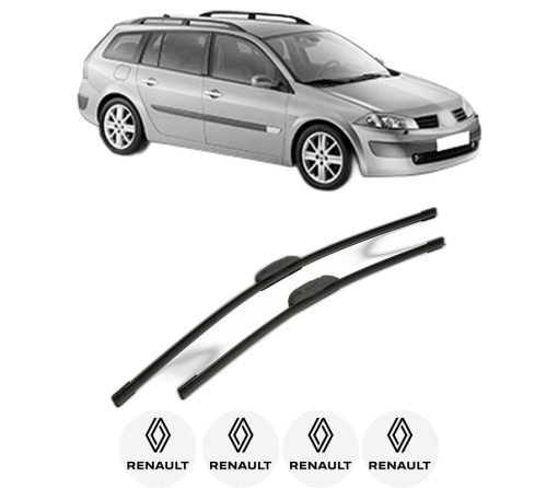 Set stergatoare RENAULT MEGANE II Estate (KM0/1_) din 2003-2011, pentru parbriz auto, 2 bucati, Bosch Aerotwin Retrofit, din cauciuc siliconat rezistent, 4 Stickere Auto RENAULT