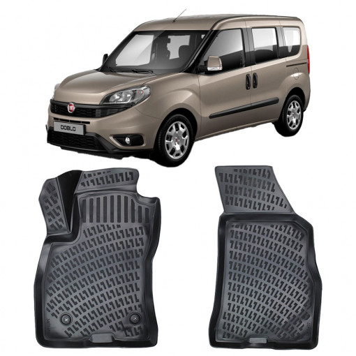 Fiat Doblo 2010-2015 Set 2 Covorase Auto (Fata) Cauciuc Tip tavita Premium Line 3D