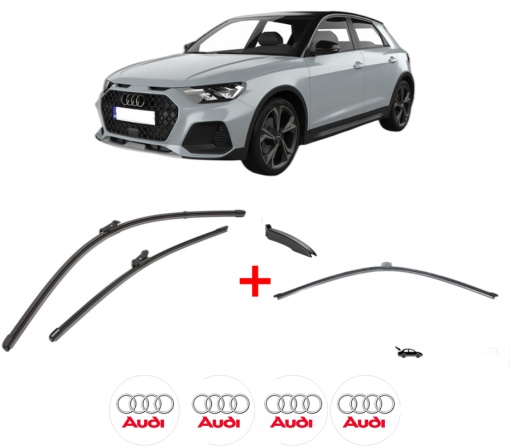 Set 3 stergatoare AUDI A1 Allstreet (GBH) din 2022, pentru parbriz si luneta fata si spate auto, Valeo Silencio, din cauciuc siliconat rezistent, 4 Stickere Auto AUDI