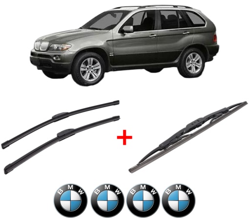 Set 3 stergatoare BMW Seria X5 (E53) din 2000 - 2006, pentru parbriz si luneta fata si spate auto, Bosch Twin, din cauciuc siliconat rezistent, 4 Stickere Auto BMW