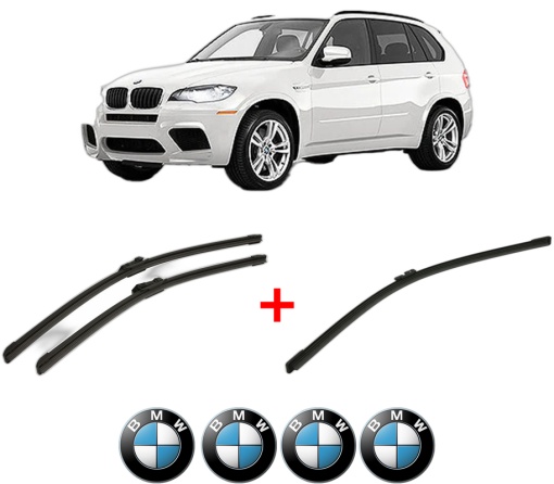 Set 3 stergatoare BMW Seria X5 (E70) din 2006 - 2013, pentru parbriz si luneta fata si spate auto, Bosch Aerotwin, din cauciuc siliconat rezistent, 4 Stickere Auto BMW