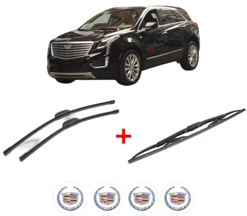 Set 3 stergatoare CADILLAC XT5 din 2016, pentru parbriz si luneta fata si spate auto, Bosch Twin, din cauciuc siliconat rezistent, 4 Stickere Auto CADILLAC