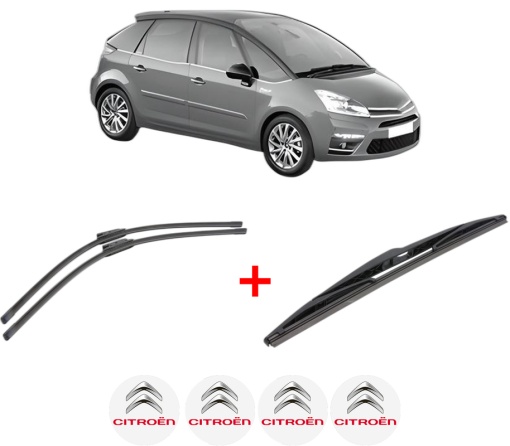 Set 3 stergatoare CITROEN C4 PICASSO I MPV (UD_) din 2006 - 2013, pentru parbriz si luneta fata si spate auto, Bosch Twin, din cauciuc siliconat rezistent, 4 Stickere Auto CITROEN