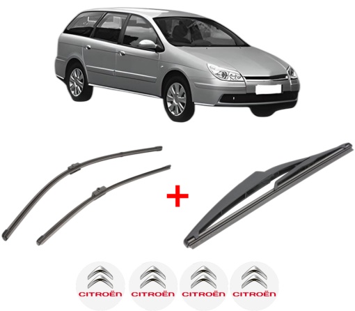 Set 3 stergatoare CITROEN C5 II Break (RE_) din 2004 - 2008, pentru parbriz si luneta fata si spate auto, Valeo Silencio, din cauciuc siliconat rezistent, 4 Stickere Auto CITROEN