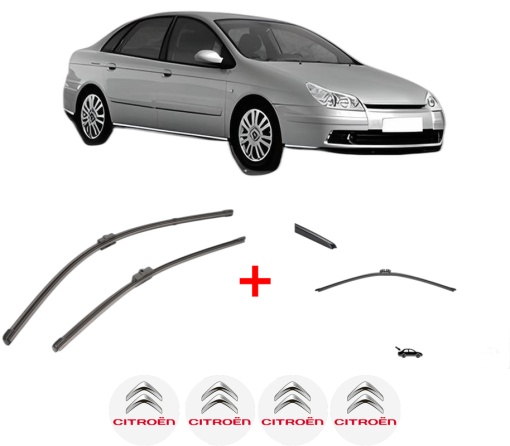 Set 3 stergatoare CITROEN C5 II (RC_) din 2004 - 2008, pentru parbriz si luneta fata si spate auto, Valeo Silencio, din cauciuc siliconat rezistent, 4 Stickere Auto CITROEN
