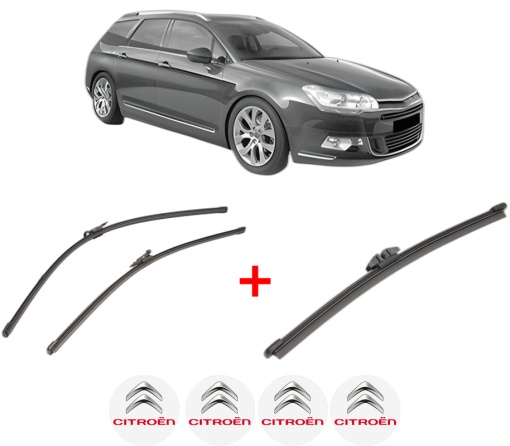 Set 3 stergatoare CITROEN C5 III Break (RW_) din 2008 - 2017, pentru parbriz si luneta fata si spate auto, Valeo Silencio, din cauciuc siliconat rezistent, 4 Stickere Auto CITROEN