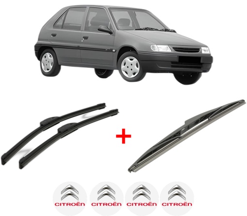 Set 3 stergatoare CITROEN SAXO (S0, S1) din 1996 - 2004, pentru parbriz si luneta fata si spate auto, Bosch Twin, din cauciuc siliconat rezistent, 4 Stickere Auto CITROEN
