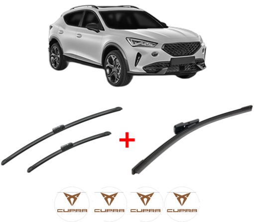 Set 3 stergatoare CUPRA FORMENTOR (KM7, KMP) din 2020, pentru parbriz si luneta fata si spate auto, Bosch Aerotwin, din cauciuc siliconat rezistent, 4 Stickere Auto CUPRA