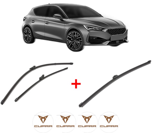 Set 3 stergatoare CUPRA LEON (KL1, KU1, KUG) din 2020, pentru parbriz si luneta fata si spate auto, Valeo Silencio Xtrm, din cauciuc siliconat rezistent, 4 Stickere Auto CUPRA