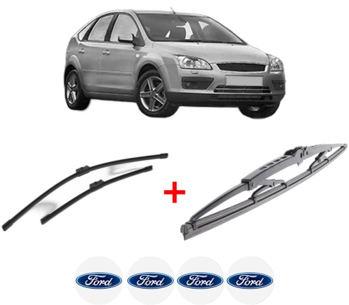 Set 3 stergatoare FORD FOCUS II (DA_, HCP, DP) din 2004 - 2012, pentru parbriz si luneta fata si spate auto, Bosch Twin, din cauciuc siliconat rezistent, 4 Stickere Auto FORD