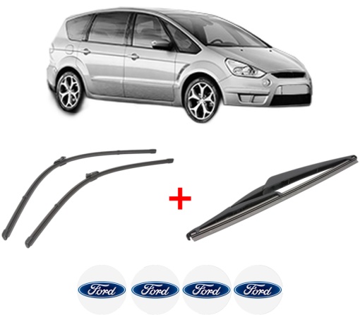 Set 3 stergatoare FORD S-MAX (WA6) din 2006 - 2014, pentru parbriz si luneta fata si spate auto, Valeo Silencio, din cauciuc siliconat rezistent, 4 Stickere Auto FORD
