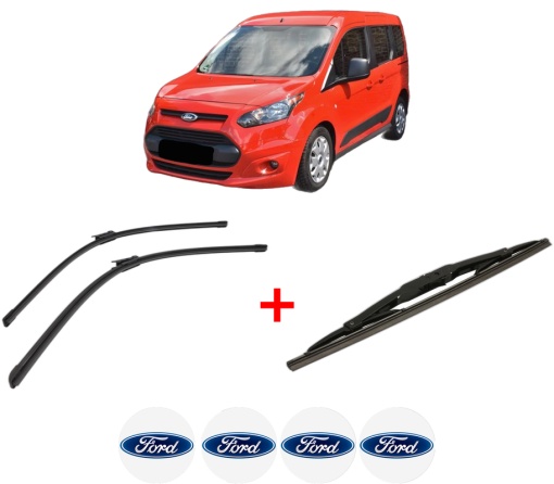 Set 3 stergatoare FORD TOURNEO CONNECT / GRAND TOURNEO CONNECT V408 MPV din 2013 - 2022, pentru parbriz si luneta fata si spate auto, Bosch Twin, din cauciuc siliconat rezistent, 4 Stickere Auto FORD