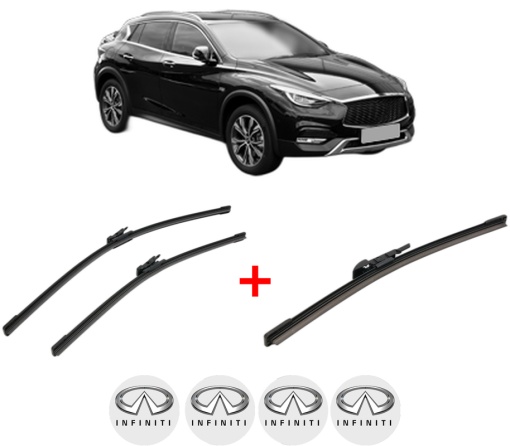 Set 3 stergatoare INFINITI QX30 din 2016, pentru parbriz si luneta fata si spate auto, Bosch Aerotwin, din cauciuc siliconat rezistent, 4 Stickere Auto INFINITI