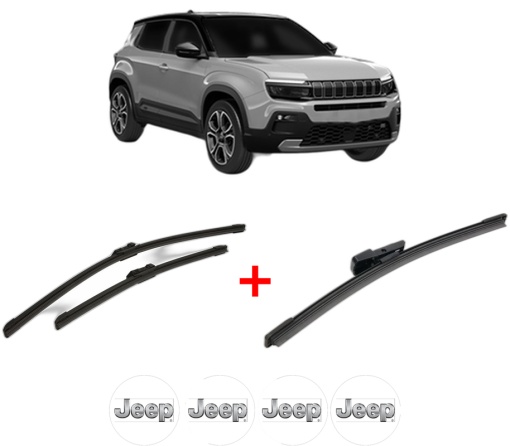 Set 3 stergatoare JEEP AVENGER (J2) din 2022, pentru parbriz si luneta fata si spate auto, Bosch Aerotwin, din cauciuc siliconat rezistent, 4 Stickere Auto JEEP