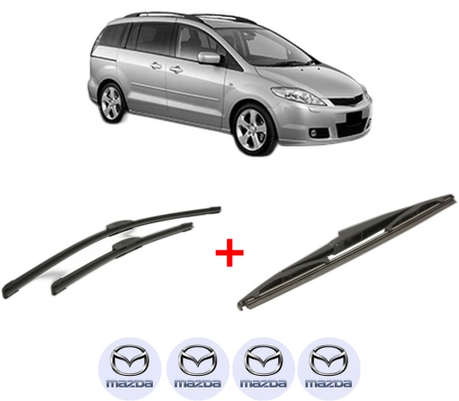 Set 3 stergatoare MAZDA 5 (CR) din 2005 - 2010, pentru parbriz si luneta fata si spate auto, Bosch Twin, din cauciuc siliconat rezistent, 4 Stickere Auto MAZDA