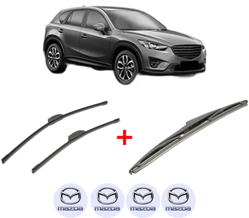 Set 3 stergatoare MAZDA CX-5 Van (KE_) din 2015 - 2017, pentru parbriz si luneta fata si spate auto, Bosch Twin, din cauciuc siliconat rezistent, 4 Stickere Auto MAZDA