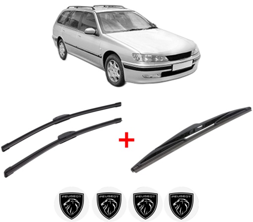 Set 3 stergatoare PEUGEOT 406 Break (8E/F) din 1996 - 2004, pentru parbriz si luneta fata si spate auto, Bosch Twin, din cauciuc siliconat rezistent, 4 Stickere Auto PEUGEOT