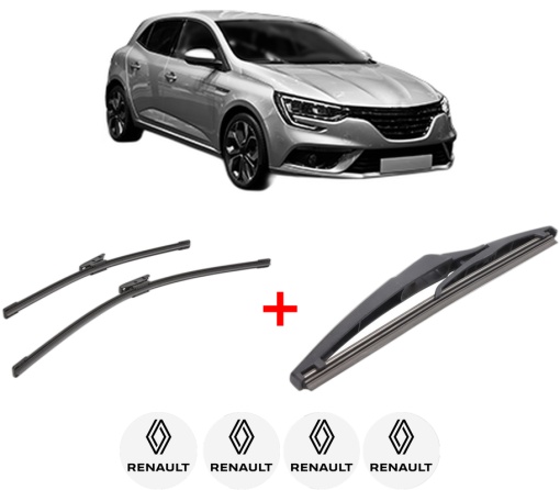 Set 3 stergatoare RENAULT MEGANE IV Hatchback (B9A/M/N_) din 2015, pentru parbriz si luneta fata si spate auto, Bosch Twin, din cauciuc siliconat rezistent, 4 Stickere Auto RENAULT