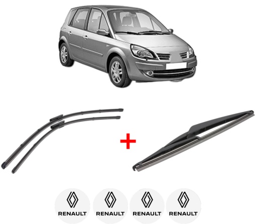 Set 3 stergatoare RENAULT SCENIC III (JZ0/1_) din 2008 - 2016, pentru parbriz si luneta fata si spate auto, Valeo Silencio, din cauciuc siliconat rezistent, 4 Stickere Auto RENAULT