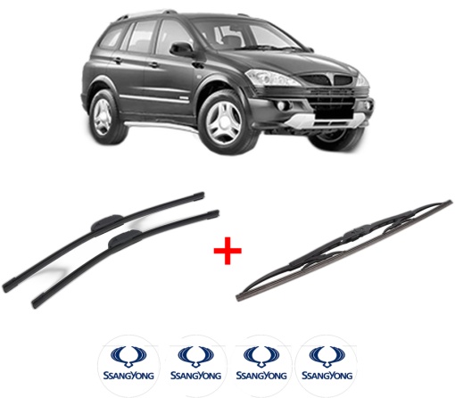 Set 3 stergatoare SSANGYONG ACTYON I din 2005 - 2013, pentru parbriz si luneta fata si spate auto, Bosch Twin, din cauciuc siliconat rezistent, 4 Stickere Auto SSANGYONG