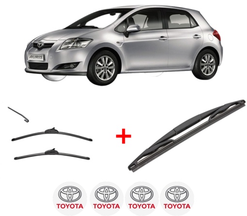 Set 3 stergatoare TOYOTA AURIS (_E15_) din 2006 - 2012, pentru parbriz si luneta fata si spate auto, Valeo Silencio, din cauciuc siliconat rezistent, 4 Stickere Auto TOYOTA