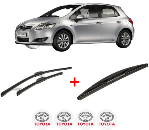 Set 3 stergatoare TOYOTA AURIS (_E15_) din 2006 - 2012, pentru parbriz si luneta fata si spate auto, Bosch Twin, din cauciuc siliconat rezistent, 4 Stickere Auto TOYOTA