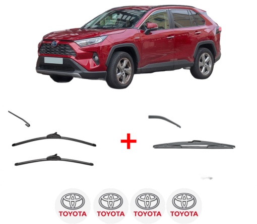 Set 3 stergatoare TOYOTA RAV 4 IV (_A4_) din 2012 - 2019, pentru parbriz si luneta fata si spate auto, Valeo Silencio, din cauciuc siliconat rezistent, 4 Stickere Auto TOYOTA