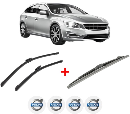 Set 3 stergatoare VOLVO V60 I (155) din 2010 - 2018, pentru parbriz si luneta fata si spate auto, Bosch Twin, din cauciuc siliconat rezistent, 4 Stickere Auto VOLVO