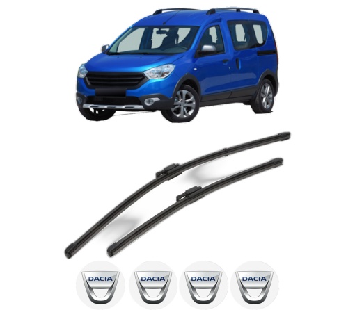 Set stergatoare DACIA DOKKER MPV (KE_) din 2012-2021, pentru parbriz auto, 2 bucati, Valeo Silencio Xtrm, din cauciuc siliconat rezistent, 4 Stickere Auto DACIA