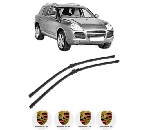 Set stergatoare PORSCHE CAYENNE (9PA) din 2002-2010, pentru parbriz auto, 2 bucati, Bosch Aerotwin, din cauciuc siliconat rezistent, 4 Stickere Auto PORSCHE