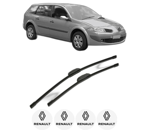 Set stergatoare RENAULT MEGANE II Estate Van (KM_) din 2003-2009, pentru parbriz auto, 2 bucati, Bosch Aerotwin Retrofit, din cauciuc siliconat rezistent, 4 Stickere Auto RENAULT